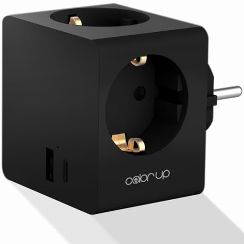COLOR UP Steckdosenwürfel ohne Kabel, 5in1 Steckdosenadapter für DE/NL/ES/SE/FR, Mehrfachsteckdose für USB A/C + 3X C E/F, Mehrfachstecker für Steckdose mit Überspannungsschutz & Kindersicherung