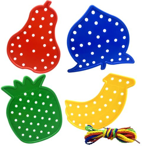 Fädelspiel für 2-5 Jahre Olds, 4-Pcs Kleinkind Faden Spielzeug Nette und helle Fruchtform Schnüren Spielzeug Kleinkind Reise Spielzeug Feine Motor Fähigkeiten Spielzeug Geschenk für Kinder