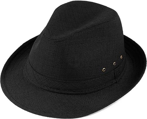 YeeHeen Fedora Hat for Men Women Linen Panama Hat Jazz Gatsby Hat Black