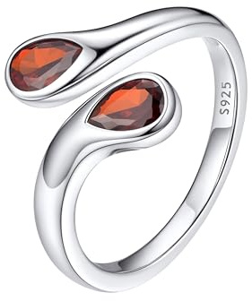 Bestyle Silberring Damen 925 Silber Verstellbare Roter Stein Teardrop Stressring mit Geburtsstein Rubin