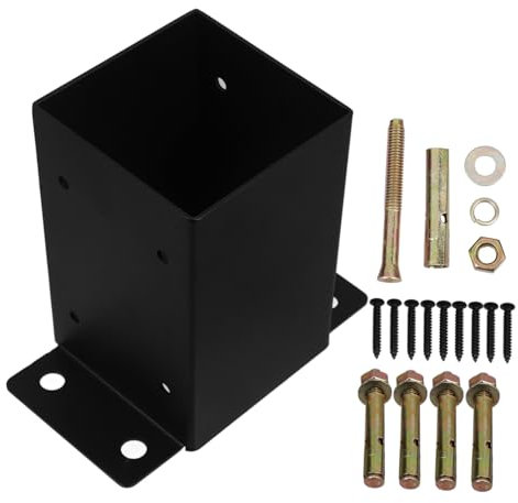POPETPOP Soportes De Base para Postes De Cerca De Alta Resistencia Base De Anclaje para Postes De Terraza De Hierro para Pérgola Anclajes para Postes De Buzón Color Negro 143 X 143 Mm
