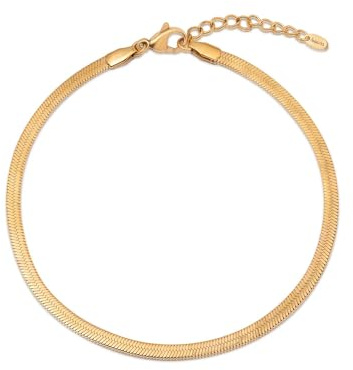 Amberta Silver Gold Waterproof Ankle Bracelets for Women | Boho Layered Anklets for Women | Summer Jewellery, Adjustable Ankle Chain Beaded Rope Heart: 3 mm Gold Snake