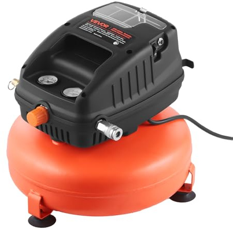 VEVOR 3 Gallon Air Compressor, 1/3HP 0.54CFM @ 90PSI Portable Pancake Air Compressor & 100PSI Max Working Pressure, Oil-Free Compressor Tank for Tire Inflation, Spray Painting, Woodwork Nailing, 120V