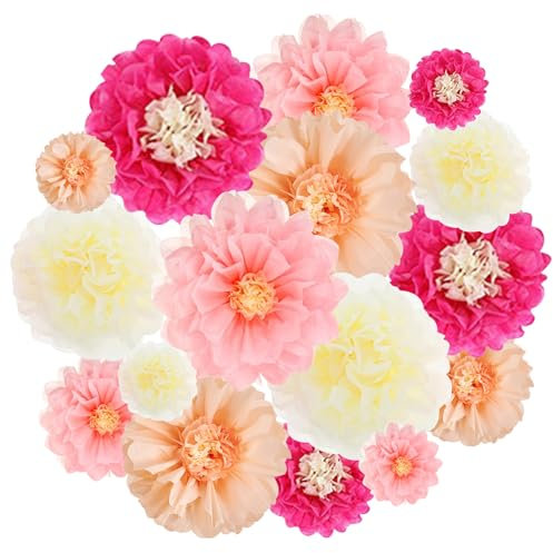 BSITSSS 16 Stück Papierblumen, Papierblumen zum Aufhängen, Moden Papier Blumen, Klassisch Seidenpapier Blumen, Pompons Deko für Hochzeitsdeko, Abschlussball, Geburtstag Party Deko