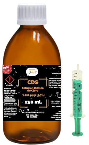 CDS 250 ml QWell | Klordioxidlösning 3 000 ppm, | Mycket hög renhet, bärnstensfärgat glas med steril dosering och droppflaska | Lösning aktiverad 0,3 % i ultrarent vatten | Nu aktiverad