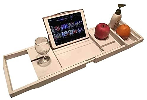 Multifunctional Telescopic Bathtub Stand & Folding Cover, Versatile Bath Table for Relaxation, Adjustable Space-Saving Design, Ideal for Home Spa, White Color