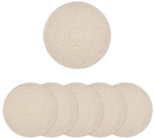 Encasa XO Manteles Individuales Redondos, Algodón, 13 Mezcla de Beige y Blanco Roto