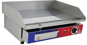 GASFRIT – Plancha Industrial electrica de cromo duro con termostato 550 X 430 X 252 mm para Cocina Profesional, Acero Inoxidable, Encendido Piezoeléctrico, Cajón Recograsas