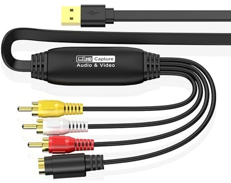 YUEHISY Convertidor de VHS a Digital con USB-C y Captura de Vídeo 1080P, Dispositivo de Captura de Vídeo USB2.0, Convierte VCR Hi8 DVD a Digital