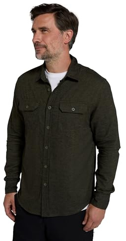 Mountain Warehouse Trace Mens Flannel Long Sleeve Shirt - Lightweight, Breathable Casual Checks Shirt in 100% Cotton, Buttoned Front Pockets - Spring Summer Green XL
