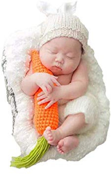 Matissa Newborn Baby Girl/Boy Crochet Knit Costume Photography Prop Hats and Outfits (Carrot Loving White Bunny)