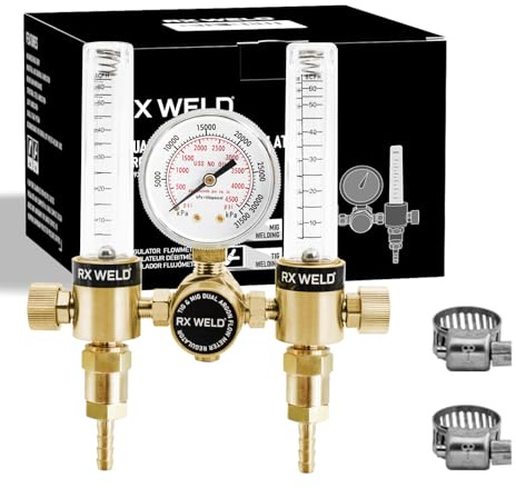 RX Weld Dual Output Argon Regulator Flow Meter Mig Tig 0-60CFH CGA580 Inlet 5/8 UNF-18RH Outlet