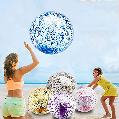 5 Pack Sequins Beach Balls 16 Inch 24 Inch, Inflatable Confetti Glitters Clear Beach Ball Swimming Pool Toy Birthday Party Supplies Pool Party Decorations Favors Gifts Water Balloons for Kids Adults