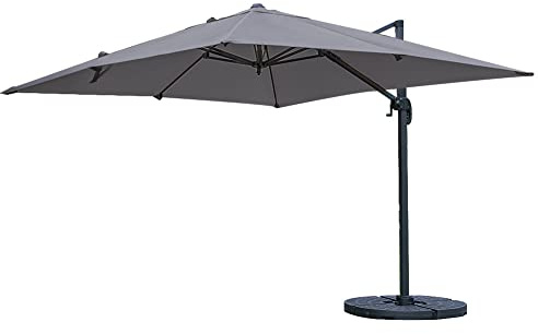The Fellie 360° Rotation Garden Parasol, 3M Large Outdoor Cantilever Hanging Sun Shade Umbrella with 4-Piece Base(52L), 6 Adjustable Heights Patio Banana Umbrella, 30+ UV Protection, Dark Grey