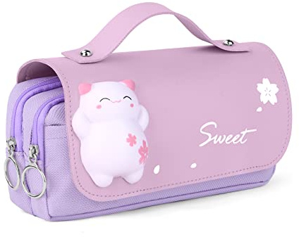 Vicloon Large Pencil Case, Big Capacity Pencil Pen Bag Multi Compartments Office Stationery Makeup Bag Stress Release Pencil Case School Students Girls Boys Teen Storage Organizer Gifts Purple