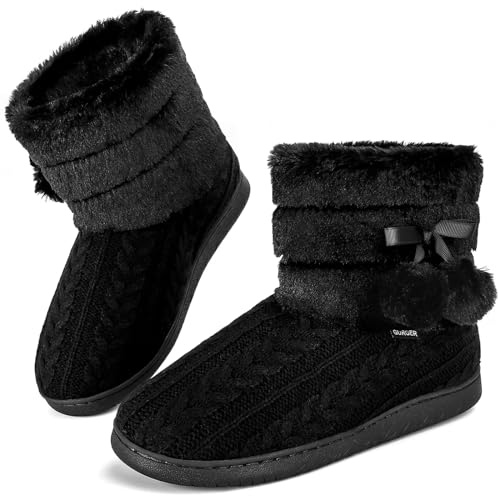 GURGER Botas de Estar por Casa Mujer Invierno Pantuflas de Casa Altas Felpa Calentitas Cómodas Forro Botines Zapatillas Negro Talla 36 37
