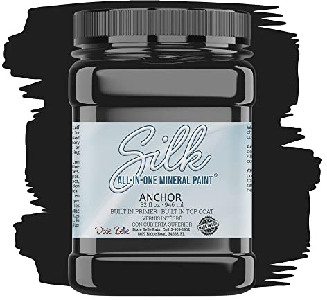Dixie Belle Silk All-in-One Mineral Paint - Anchor (32 Fl Oz) - Black All-in-One Water Based Primer + Topcoat - Durable Furniture Paint - Low Reflective Finish