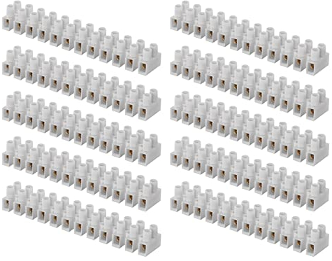 EMOS 10er Pack Anschlussklemme für 1,5 mm² - 6 mm² Draht, 10x Riegel mit 12 Stück, 450 V~/41 A, weiß, Lüsterklemme mit Schraubbefestigung, einfach abtrennbar, beidseitig frei