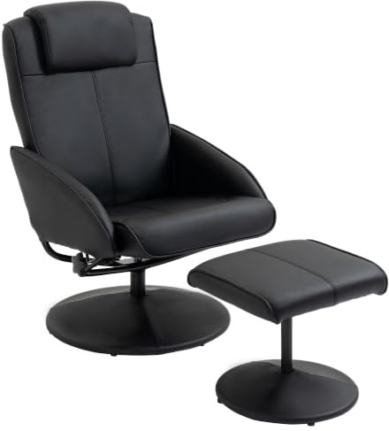 HOMCOM Poltrona Relax Reclinabile con Pouf Poggiapiedi 71x78x101cm Nero | Rivestimento in Finta pelle