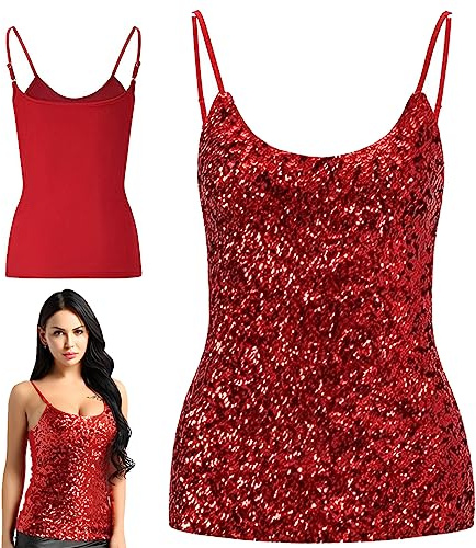 Tops di paillettes femminili, Giubbotto scintillante senza maniche, Cinghie regolabili per canottiere ogni giorno Toppe magliette per camicetta per il costume da performance della festa del night club