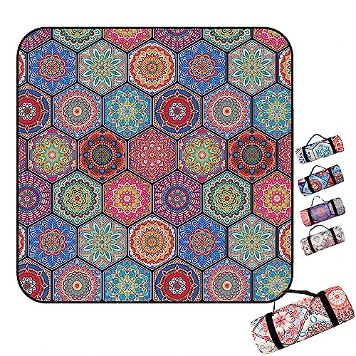 Picknickdecke 300x300, XXL Picknickdecke Wasserdicht, 3 Schichten Verdickt Groß Piknikdecken Isoliert mit Wasserdichter Rückseite, Picknick Decke Outdoor für Camping, Picknick,Wandern,BBQ,E,200x200cm