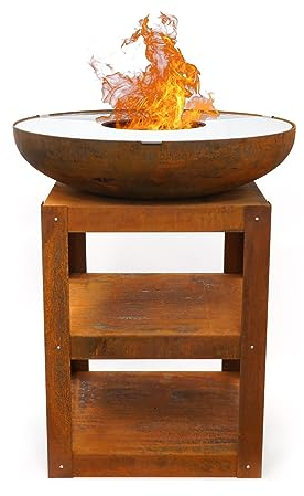 HEAT Outdoor Living Brasero Bakka - Brasero pour Le Jardin - Tonneau à feu et Foyer - Brasero en Acier Robuste - avec plancha pour la Cuisson - Barbecue Barbecue - 80 x 80 x 96 cm