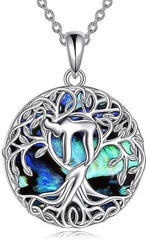 YFN Tree of Life Necklace Sterling Silver Jewish Hebrew Chai Pendant Abalone Shell Celtic Jewellery Gifts for Women Men