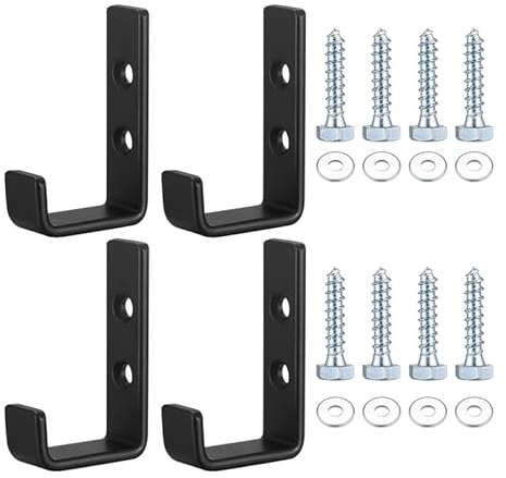 Qeapug 4Pz Ganci da Muro Robusti, Ganci a J per Garage, Nero Ganci Universali a Vite, Appendiabiti, Ganci da Guardaroba Resistenti, per Appendere, Garage, Supporto da Parete per Oggetti Ingombranti
