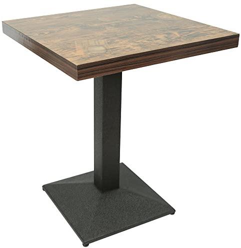 HUOLE Table Industrielle Rétro - Bar et Bistrot Carrée en Bois avec Pied Central, Charge Maximale 120KG (60 x 60 x 75 cm, Horloge)
