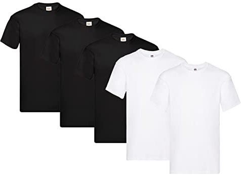 Fruit of the Loom Original - Camiseta Manga Corta para Hombre (Pack de 5 Unidades) - 3 Negro/2 Blanco - Talla M