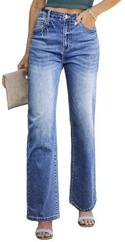 Sidefeel Women's Wide Leg Jeans Casual High Waisted Straight Denim Pants with Pockets Dark Blue Size 18