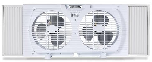 BLACK+DECKER 9 Dual Window Fan for Window Screen with 2 Speed Settings, Twin Window Fan with Mechanical Controls and Removable Legs, Horizontal Cooling Fan for Window