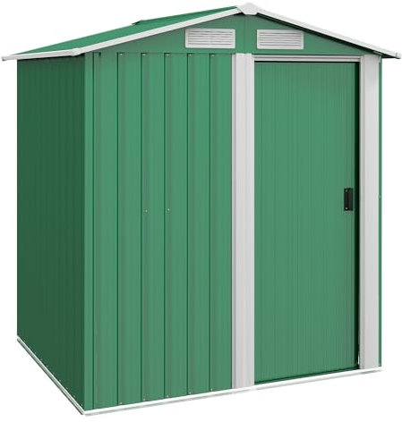 Outsunny 5ft x 4ft Garden Shed, Metal Tool Storage Shed with Sliding Door, Sloped Roof and Foundation Kit for Garden, Patio, Green
