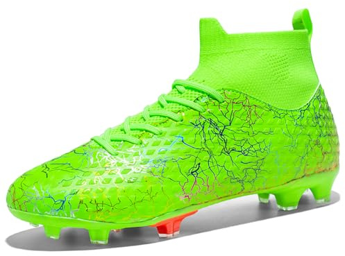 MIGPOGZAI Men's Soccer Shoes High-Top Soccer Cleats Outdoor Breathable Athletic Professional Spikes Youth Boys Football Shoes Unisex, Green, 4.5 UK