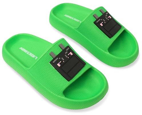Minecraft Zehentrenner für Jungen, Schlappen Sandalen Kinder - Geschenke für Jungs (Grün Drachen Schlappen, 28-29 EU)