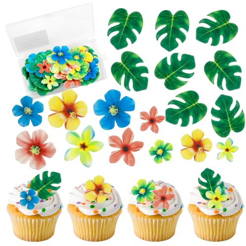 83 Pièces Décoration de Gâteau,35 Fleurs Comestibles Décoration Gateau,48 Feuille de Tortue Cake Toppers,Gluant Papier de Riz Décoratif Gâteau pour Mariage Anniversaire fête Prénatale