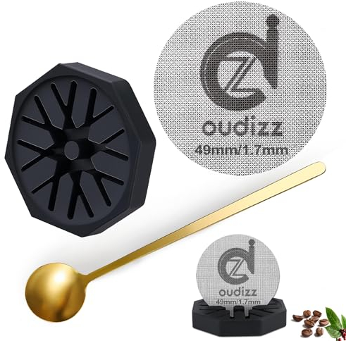 49mm Puck Screen, filtri riutilizzabili del caffè per cesto del portafiltro dell'espresso 49mm, schermo dell'espresso con cucchiaio di caffè e supporto, 1.7mm spessore 150μm 316 acciaio inossidabile