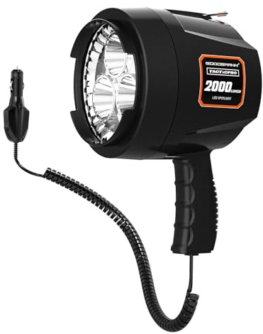 GOODSMANN Spotlight 12 Volt Spotlight Led up to 2000 Lumen Boat Handheld Spotlight Corded 12V DC Spot Light Marine Handheld Spotlight Led 12V DC Plug for Boat Hiking