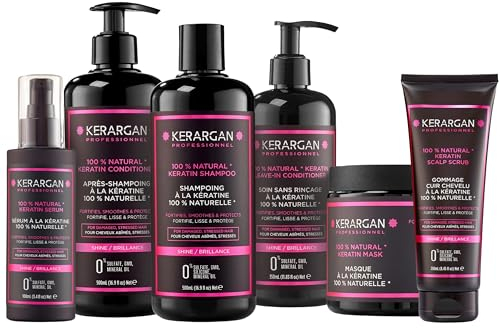 Kerargan - Kit Completo Ultra Riparatore alla Cheratina Per Capelli Danneggiati e Stressati - Senza Solfati, Parabeni, Siliconi - 3x500ml + 100ml + 350ml + 250ml