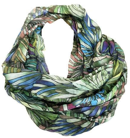 J26 Farbverlauf Blumen Marmor Seide Sommer Loop Verlauf Stripes Regenbogen Rainbow Silk Uni Rundschal Schlauchschal Stola Schal leicht (B Grün)