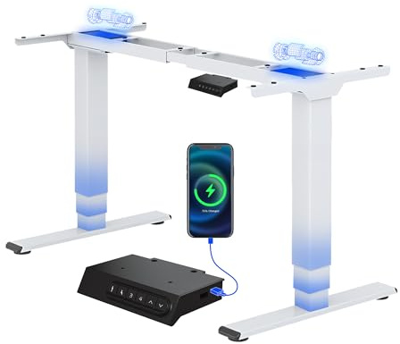FLEXISPOT EC5 Plus Escritorio Elevable Eléctrico de Doble Motor 3 Etapas, 120kg Capacidad, Altura Regulable, Sistema Anticolisión, Memoria de Altura y Puertos USB-C/A, Estructura Mesa Elevable, Blanco