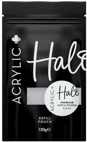 Halo Acrylic Plus Powder - Clear - 150g Refill Pouch. Acrylic Nail Powder for Acrylic Nails, Nail Extensions & Nail Art. HEMA Free Acrylic Powder for Professional & Home Use.