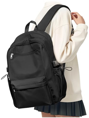 BOXSAM Schulrucksack Teenager Mädchen Schultasche Leichter Rucksack für Die Schule Teenager Mädchen Jungen Casual Daypacks Wasserdichter College School Bag Womens Backpack Aesthetic Schwarz.