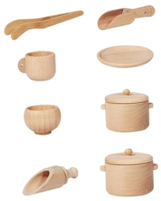 iplusmile Jouet De Vaisselle en Bois Garçon Et Filles 8 Pièces Mini-ustensiles Cuisine Outils Maison De Jeu Éducatif Créativité Jeux D’Imitation La Cuisine Ludique Anniversaire Vacances