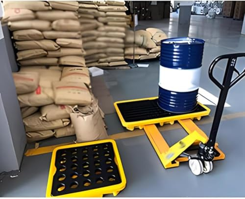 Generico Vassoio di contenimento dell'olio Anti-sversamento - Pallet di contenimento modulare per Uso Industriale e di Laboratorio, Giallo 50x36x10 cm, Piattaforma di Controllo delle fuoriuscite dure
