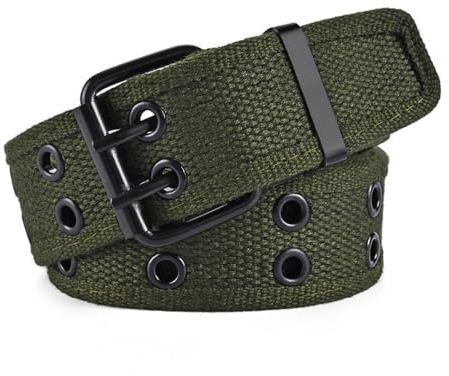 XFSRG Ceinture Unisexe à Clous en Toile Ceinture à Double Trou Réglable pour Hommes et Femmes Ceintures en Tissu pour Jeans et Pantalons de Travail (Vert)