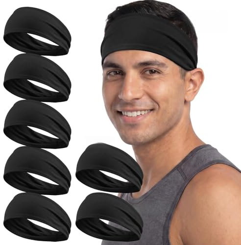 obeoby 7 Pcs Headbands for Men, Soft Elastic Sports Sweatbands, Black