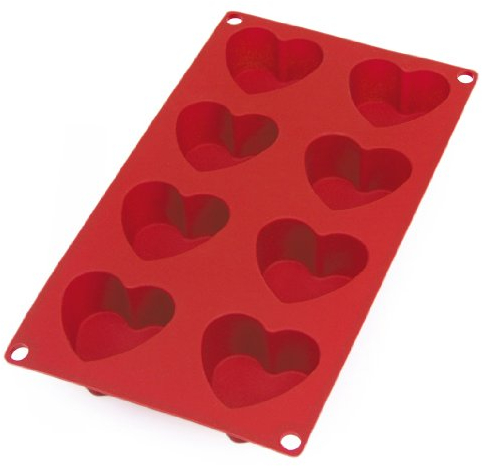 Lékué Moule pâtisserie Coeurs 8 cavités, silicone platine rouge