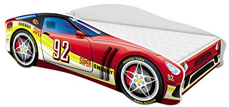 ACMA Letto Auto Bambino 140x70 cm Modello 4 con Materasso e Rete a Doghe - Letto Junior Auto per Bambino, Letto Bambini Design Auto per Cameretta con Sponda di Sicurezza
