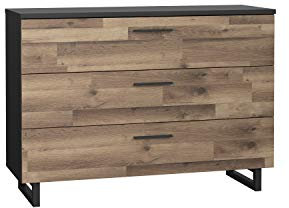 FORTE Jakobina Kommode mit 3 Schubladen, Holzwerkstoff, Stabeiche kombiniert mit Schwarzeiche, 120,1 x 85,8 x 41,3 cm